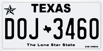 TX license plate DOJ3460
