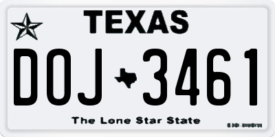 TX license plate DOJ3461