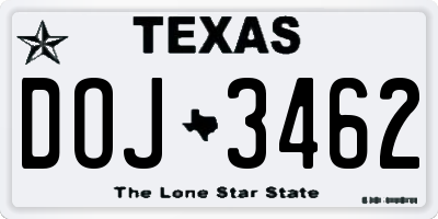 TX license plate DOJ3462
