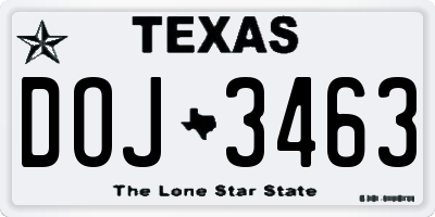 TX license plate DOJ3463