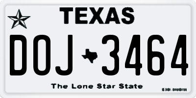 TX license plate DOJ3464