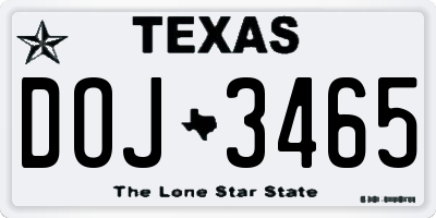 TX license plate DOJ3465