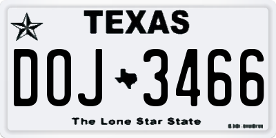 TX license plate DOJ3466