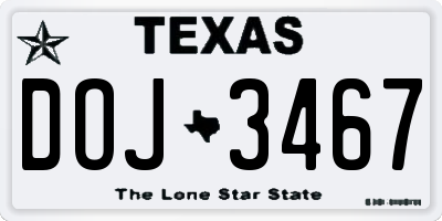 TX license plate DOJ3467