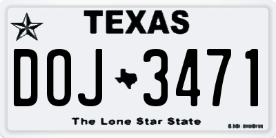 TX license plate DOJ3471