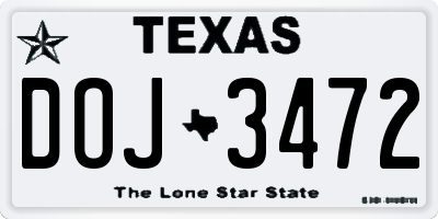 TX license plate DOJ3472