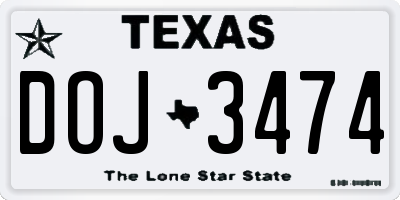 TX license plate DOJ3474