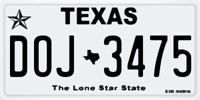 TX license plate DOJ3475