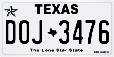 TX license plate DOJ3476