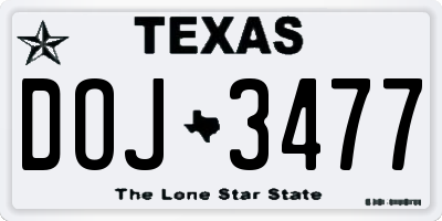 TX license plate DOJ3477