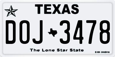 TX license plate DOJ3478