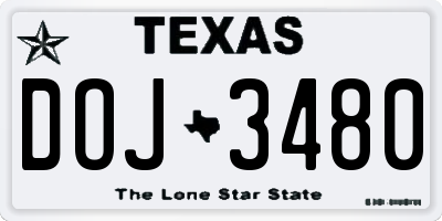 TX license plate DOJ3480