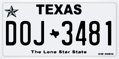 TX license plate DOJ3481