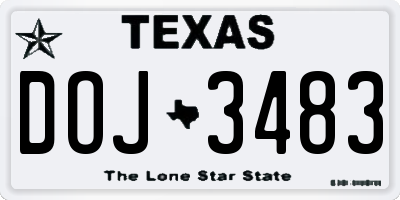 TX license plate DOJ3483