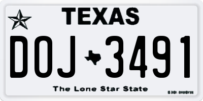 TX license plate DOJ3491