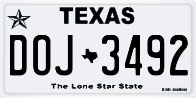 TX license plate DOJ3492