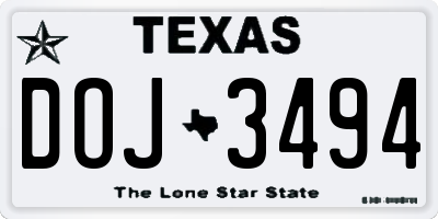 TX license plate DOJ3494