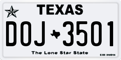 TX license plate DOJ3501