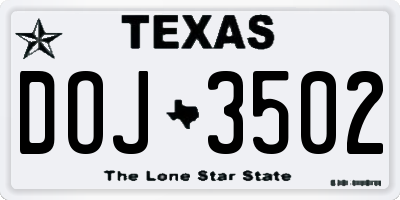 TX license plate DOJ3502