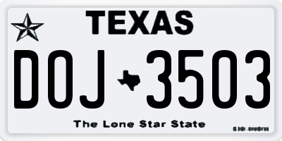 TX license plate DOJ3503