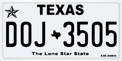 TX license plate DOJ3505