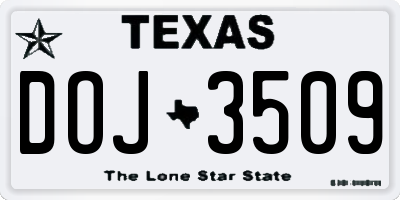 TX license plate DOJ3509