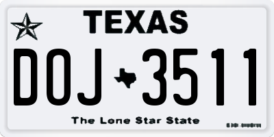 TX license plate DOJ3511