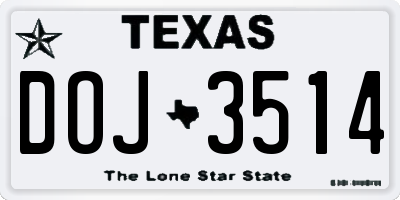 TX license plate DOJ3514