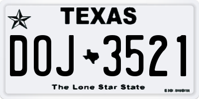 TX license plate DOJ3521