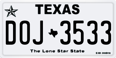 TX license plate DOJ3533