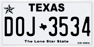 TX license plate DOJ3534