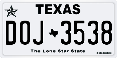 TX license plate DOJ3538