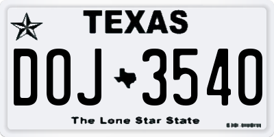 TX license plate DOJ3540