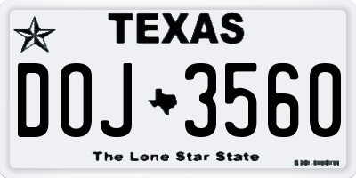 TX license plate DOJ3560