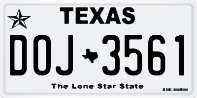 TX license plate DOJ3561