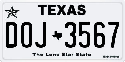 TX license plate DOJ3567