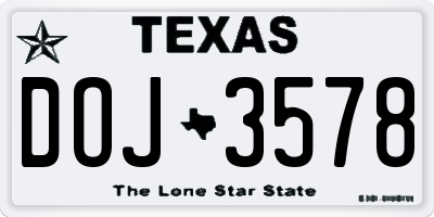 TX license plate DOJ3578