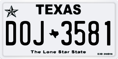 TX license plate DOJ3581