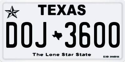 TX license plate DOJ3600