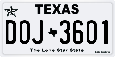 TX license plate DOJ3601