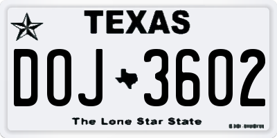 TX license plate DOJ3602
