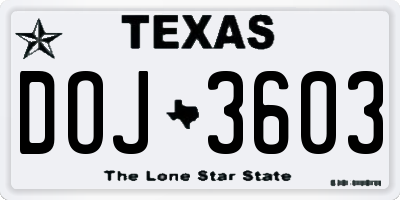 TX license plate DOJ3603