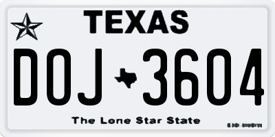 TX license plate DOJ3604