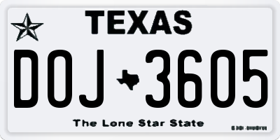 TX license plate DOJ3605