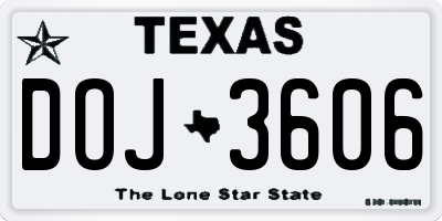 TX license plate DOJ3606
