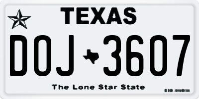 TX license plate DOJ3607