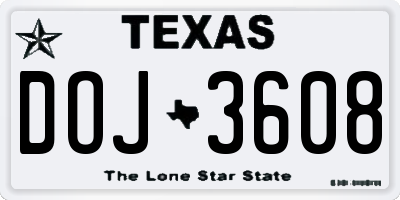 TX license plate DOJ3608