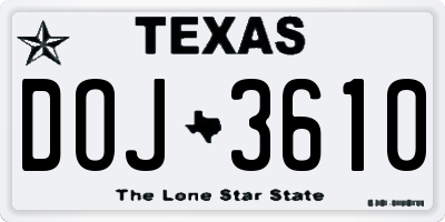 TX license plate DOJ3610