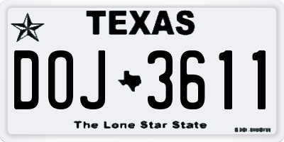 TX license plate DOJ3611