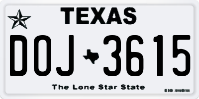 TX license plate DOJ3615